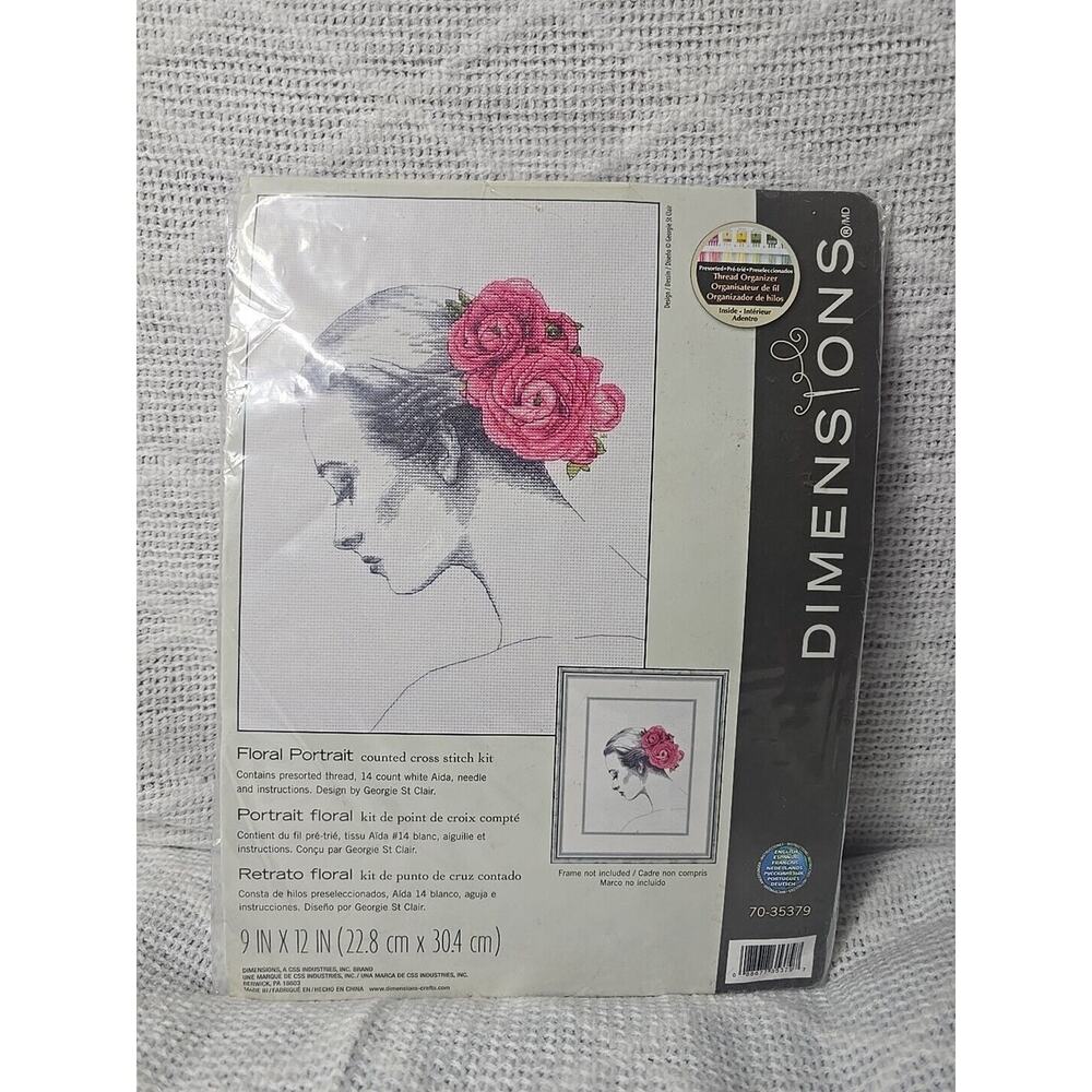 Dimensions Counted Cross Stitch Kit Floral Portrait 9x12 Woman Floral